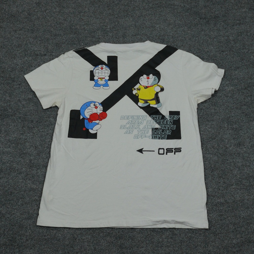 Off-White Shirt Men Large White Doraemon Graphic Tee Streetwear OMAA038E20JER002